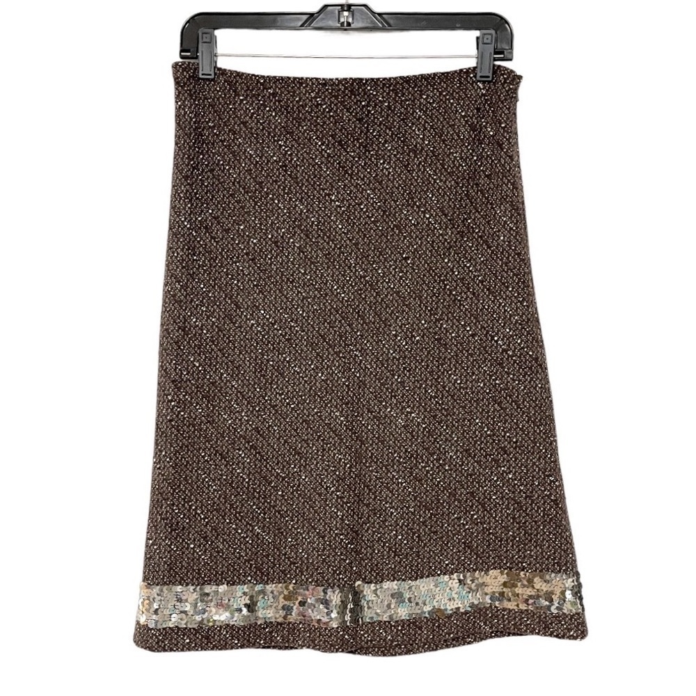 Y2K The Limited Brown Tweed Midi Skirt‎ Sequin A-Line Knee Length Wool Blend